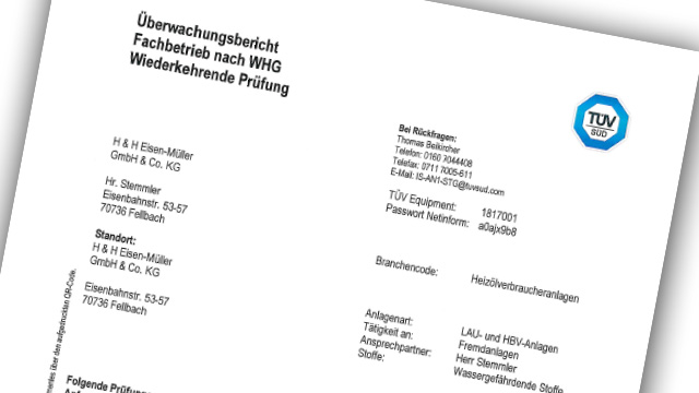 WHG-Prüfbescheinigung — Zertifikat der H&H Eisen-Müller GmbH & Co. KG